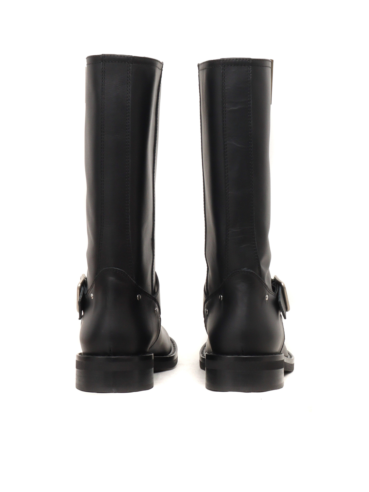 Via Roma 15 Buckles V Nickel Biker Boots Black Leather Sole Rubber – Women