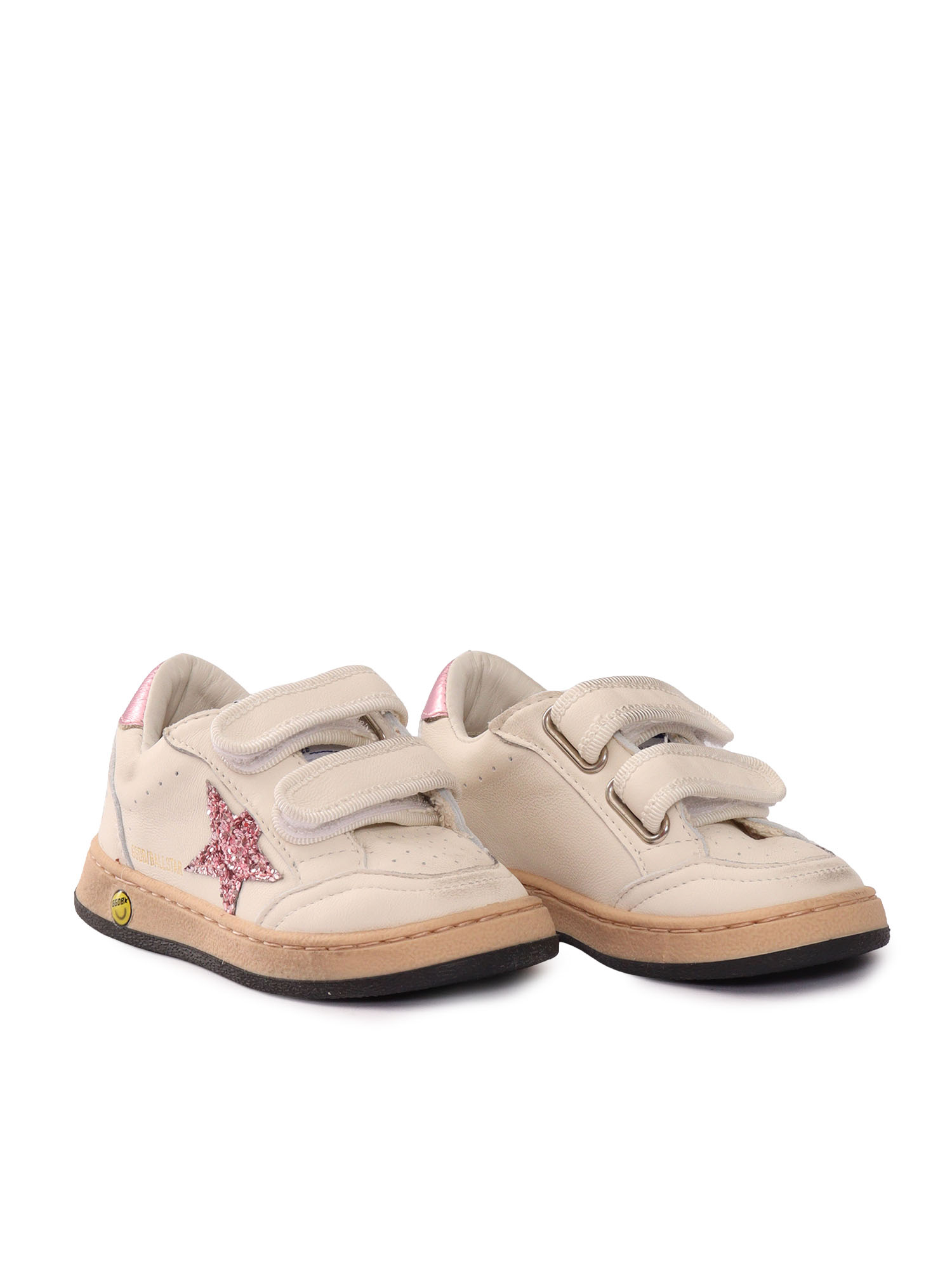 Golden Goose BALLSTAR STRAP NAPPA UPPER GLITTER STAR LAMINATED HEEL White Kid Sneaker – Kids